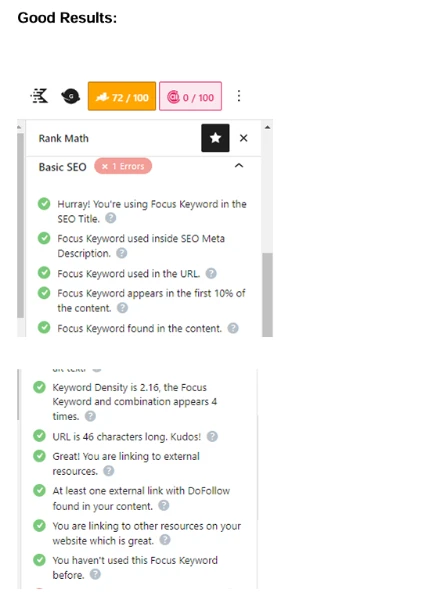 page 2 on-page keyword optimization of website showing in rankmath