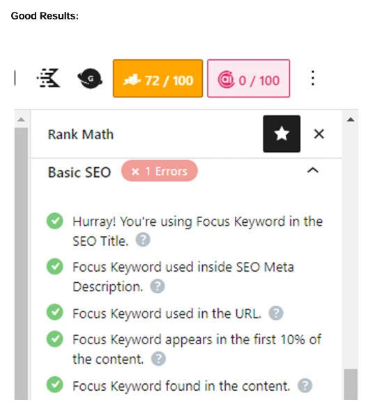 page 3 on-page keyword optimization of website showing in rankmath