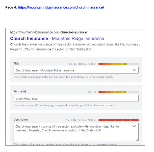 page 4 on-page optimization of website showing in rankmath