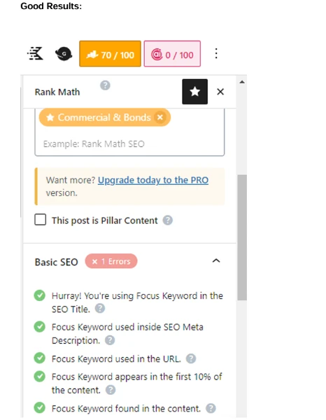 page 5 on-page keyword optimization of website showing in rankmath