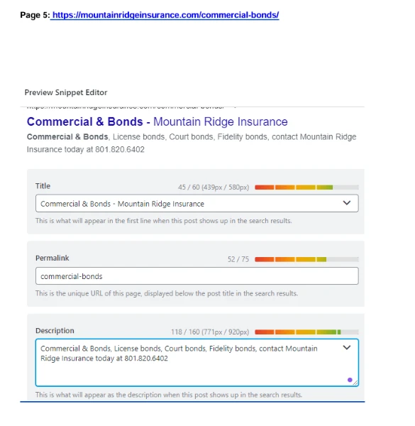 page 5 on-page optimization of website showing in rankmath