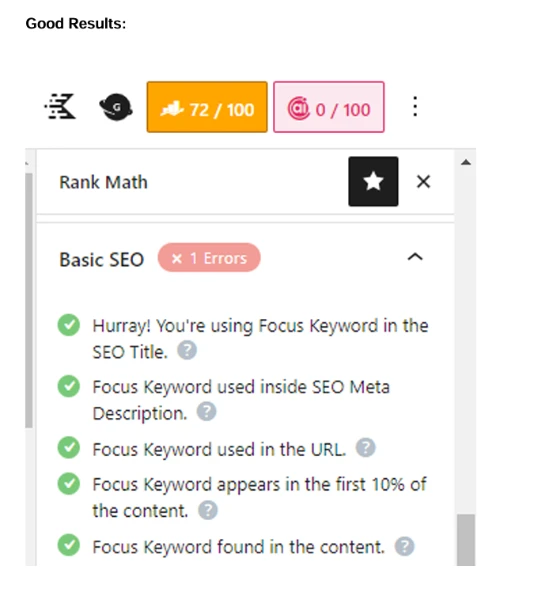 page 6 on-page keyword optimization of website showing in rankmath