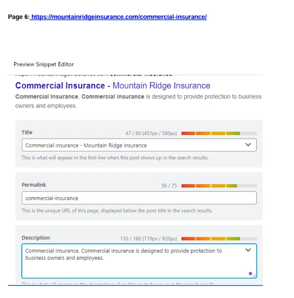 page 6 on-page optimization of website showing in rankmath