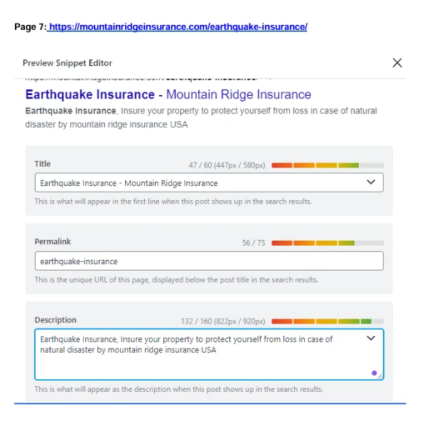 page 7 on-page optimization of website showing in rankmath