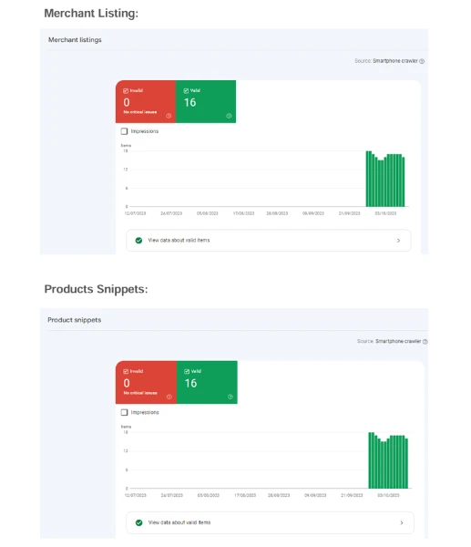 perfectly set merchant listing and product snippets